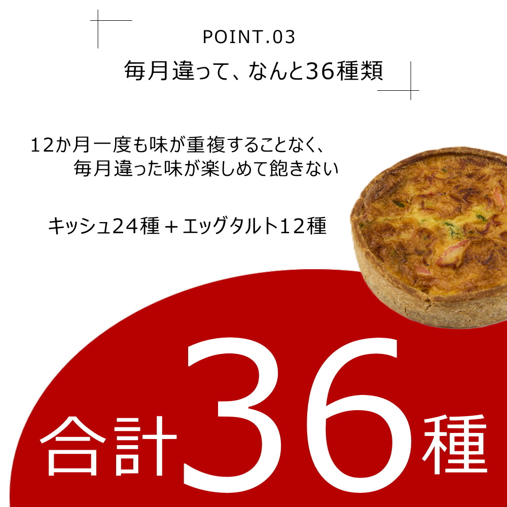 【定期便】世界を旅するキッシュと野菜のキッシュ、季節のエッグタルト(3種×2個)